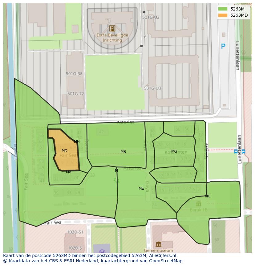 Afbeelding van het postcodegebied 5263 MD op de kaart.