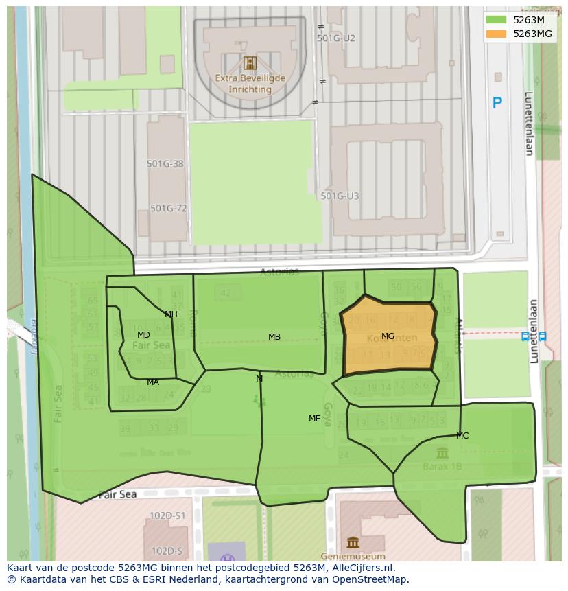 Afbeelding van het postcodegebied 5263 MG op de kaart.