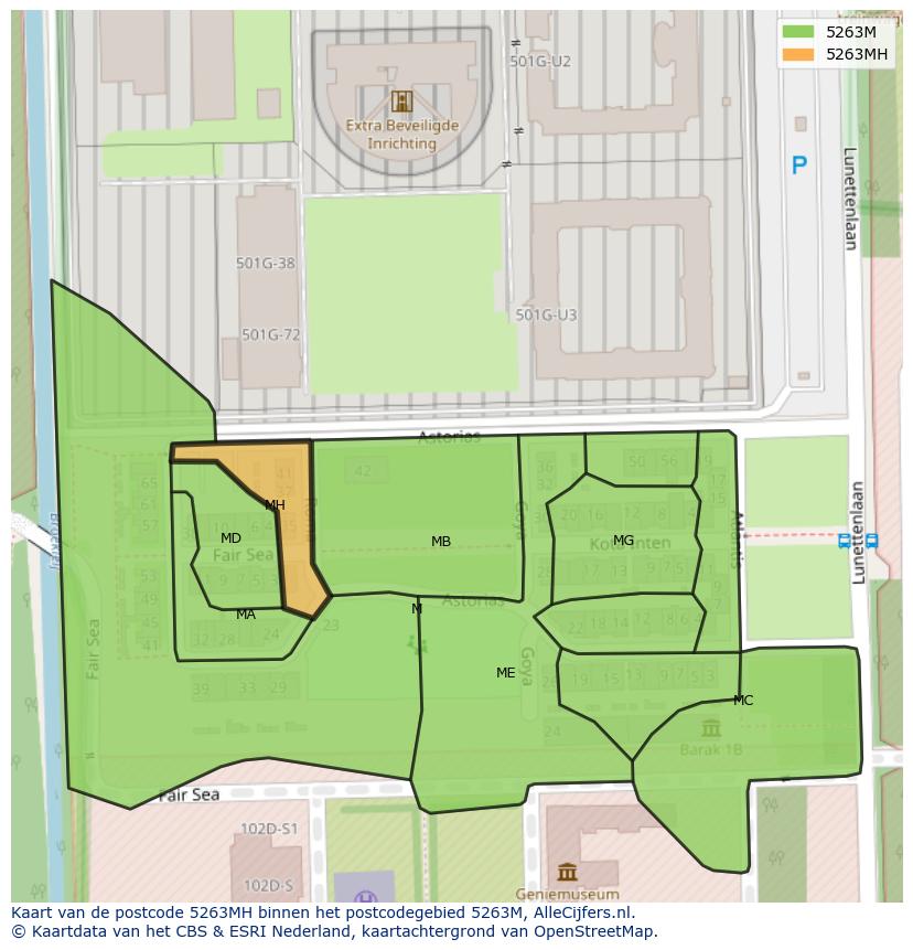Afbeelding van het postcodegebied 5263 MH op de kaart.