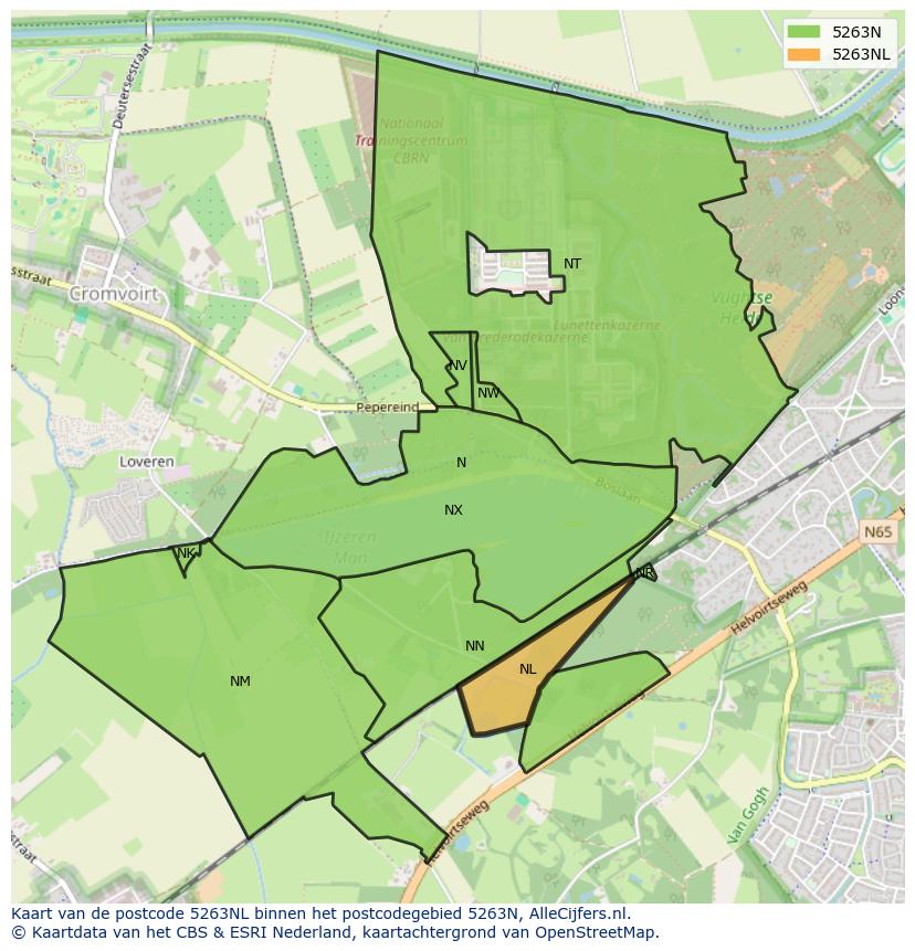 Afbeelding van het postcodegebied 5263 NL op de kaart.
