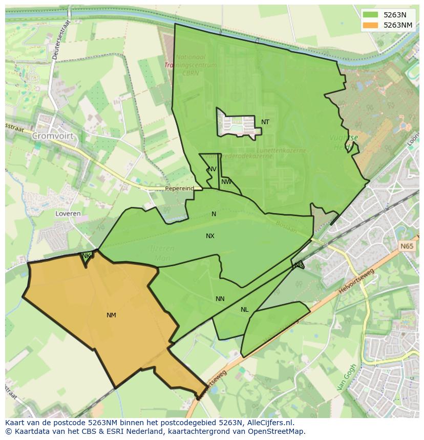 Afbeelding van het postcodegebied 5263 NM op de kaart.