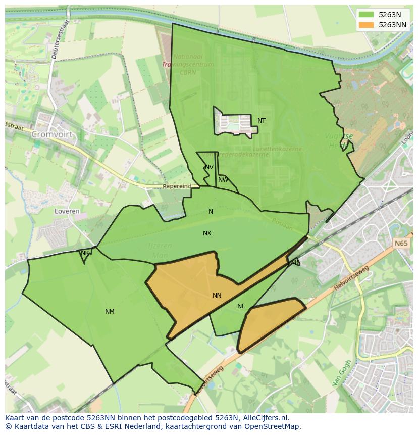 Afbeelding van het postcodegebied 5263 NN op de kaart.