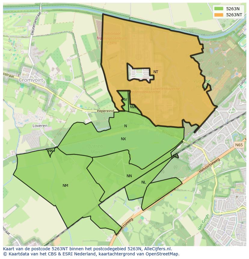 Afbeelding van het postcodegebied 5263 NT op de kaart.