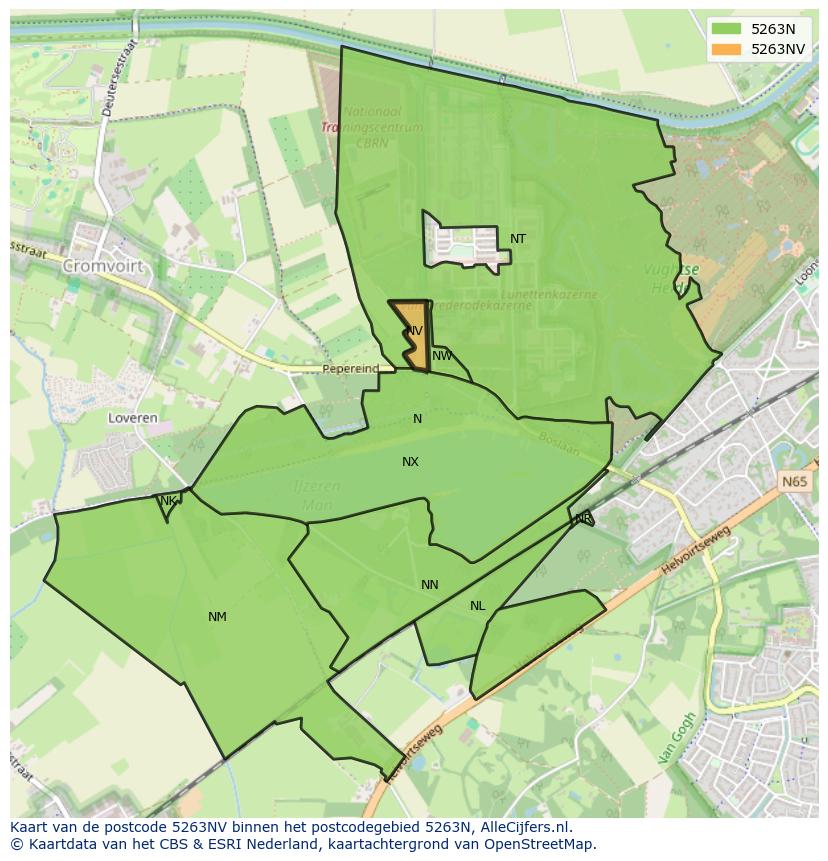 Afbeelding van het postcodegebied 5263 NV op de kaart.