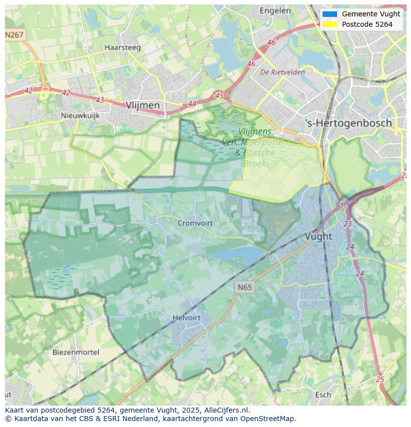 Afbeelding van het postcodegebied 5264 op de kaart.