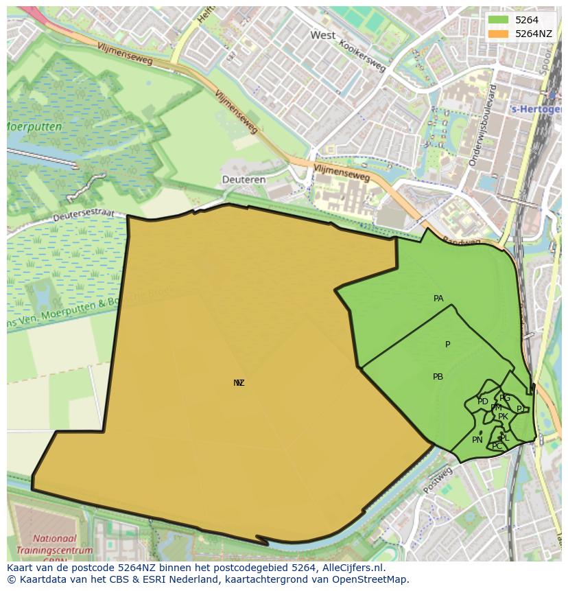 Afbeelding van het postcodegebied 5264 NZ op de kaart.