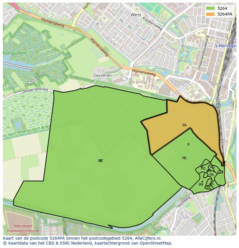 Afbeelding van het postcodegebied 5264 PA op de kaart.