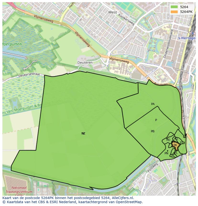 Afbeelding van het postcodegebied 5264 PK op de kaart.