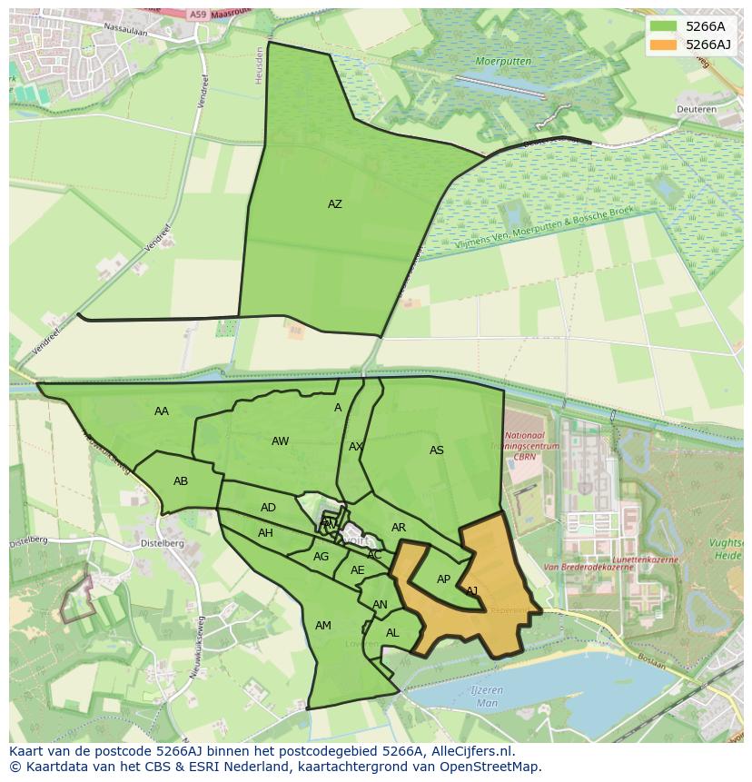 Afbeelding van het postcodegebied 5266 AJ op de kaart.