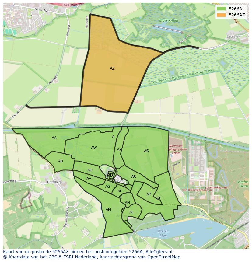 Afbeelding van het postcodegebied 5266 AZ op de kaart.