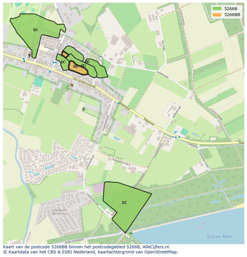 Afbeelding van het postcodegebied 5266 BB op de kaart.