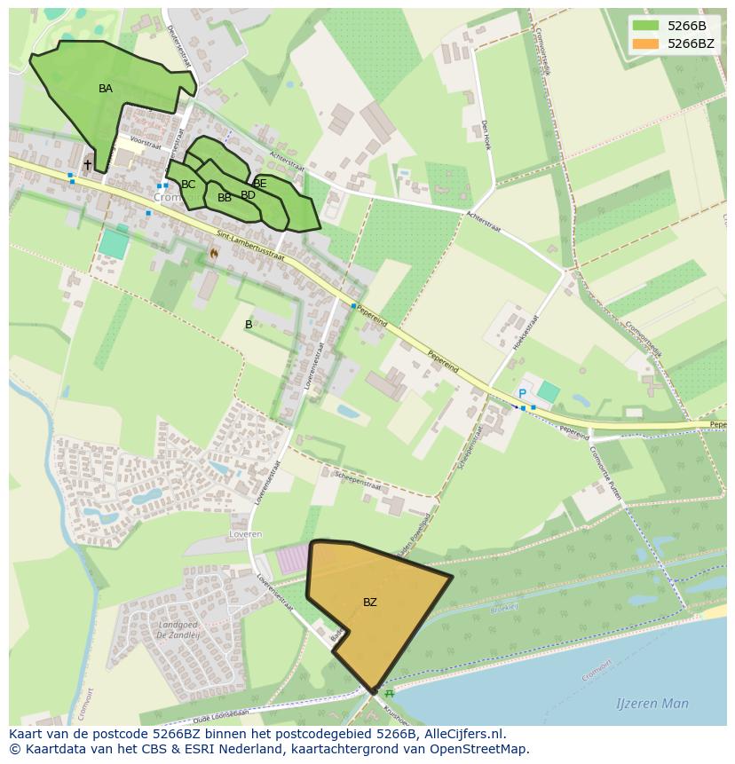 Afbeelding van het postcodegebied 5266 BZ op de kaart.
