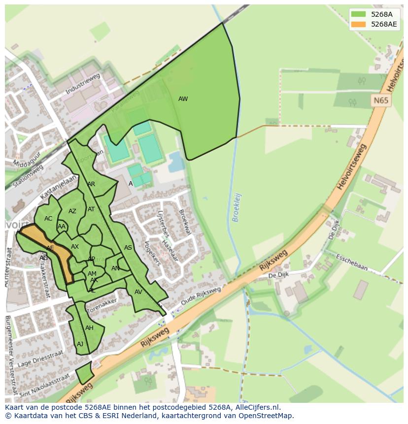 Afbeelding van het postcodegebied 5268 AE op de kaart.