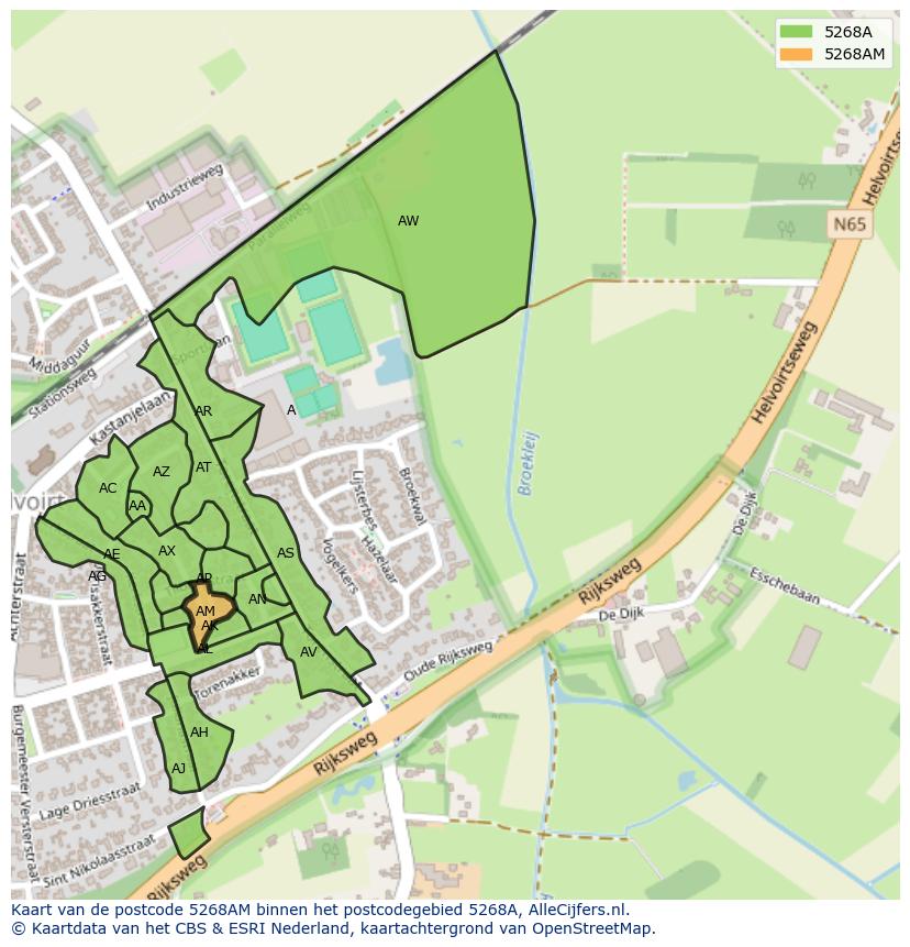 Afbeelding van het postcodegebied 5268 AM op de kaart.