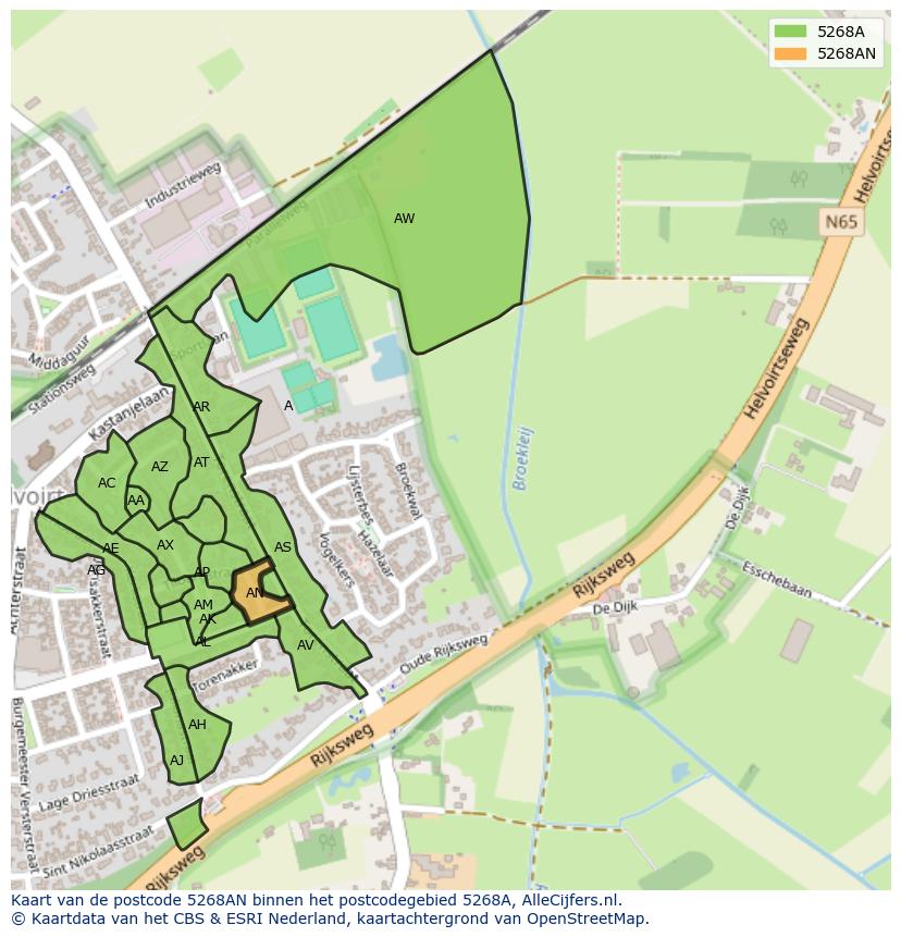 Afbeelding van het postcodegebied 5268 AN op de kaart.