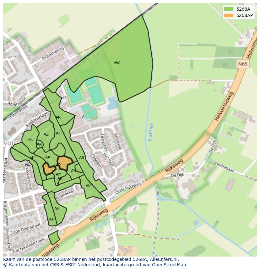 Afbeelding van het postcodegebied 5268 AP op de kaart.