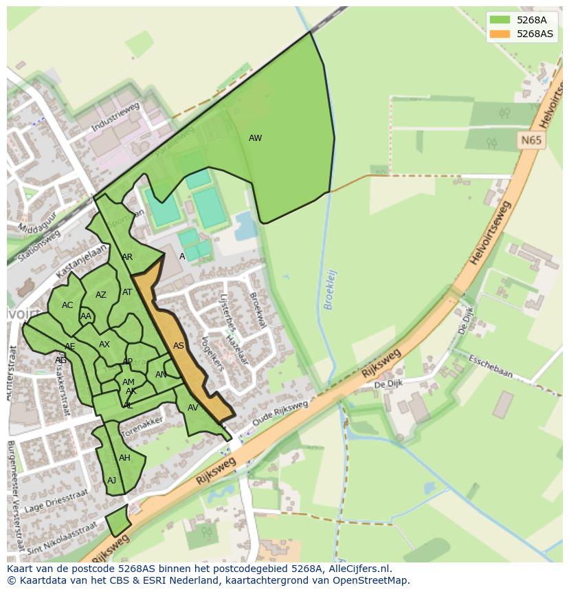 Afbeelding van het postcodegebied 5268 AS op de kaart.