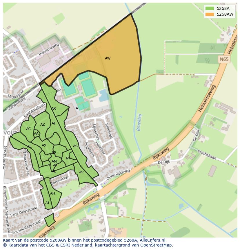 Afbeelding van het postcodegebied 5268 AW op de kaart.
