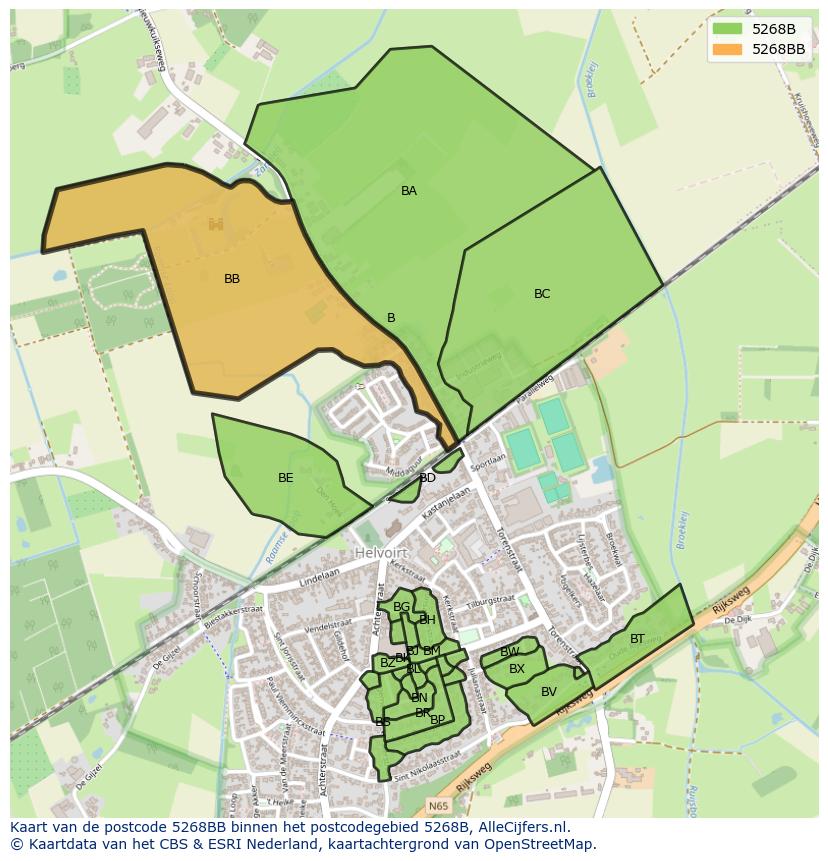 Afbeelding van het postcodegebied 5268 BB op de kaart.