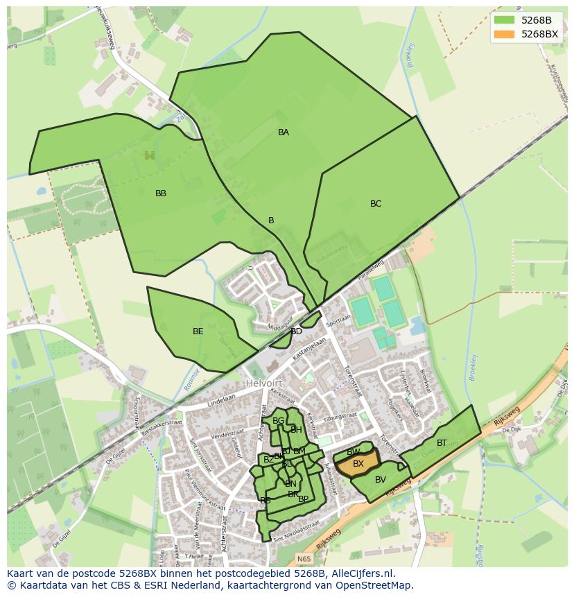 Afbeelding van het postcodegebied 5268 BX op de kaart.