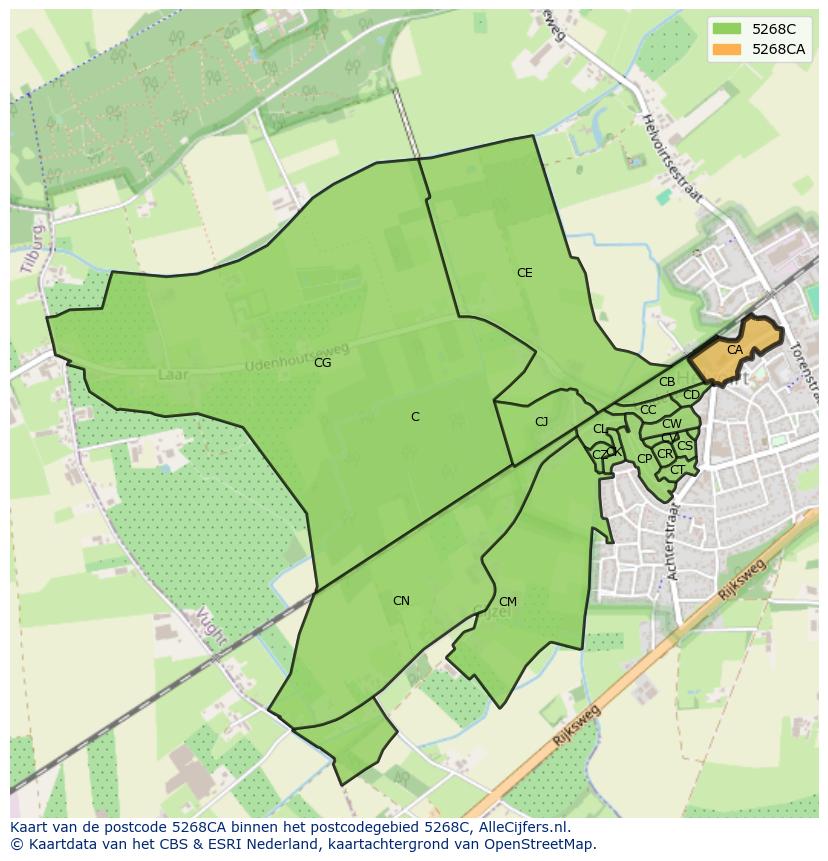 Afbeelding van het postcodegebied 5268 CA op de kaart.