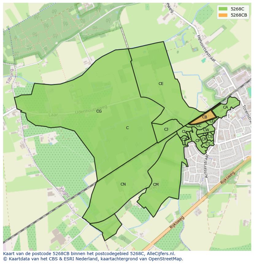 Afbeelding van het postcodegebied 5268 CB op de kaart.