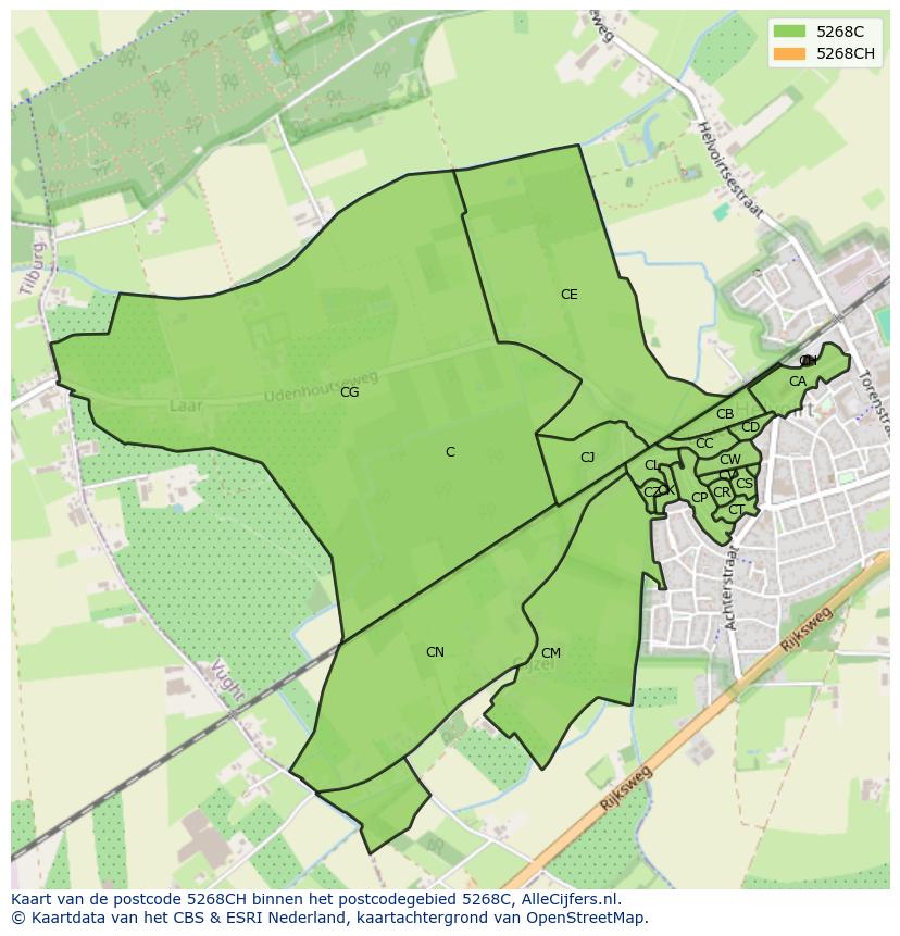 Afbeelding van het postcodegebied 5268 CH op de kaart.