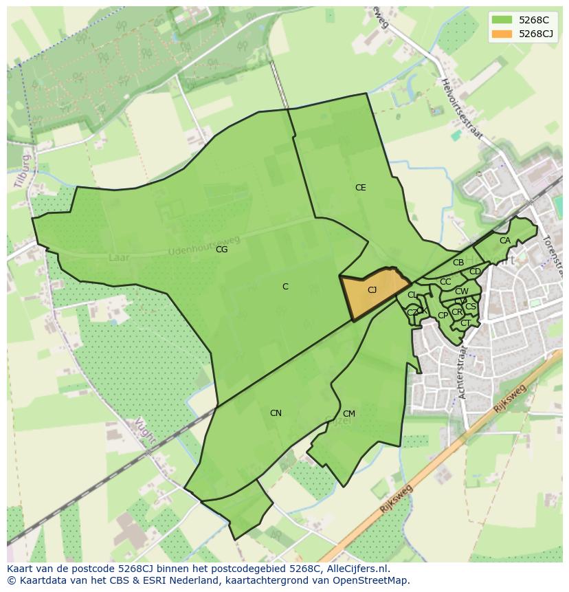 Afbeelding van het postcodegebied 5268 CJ op de kaart.