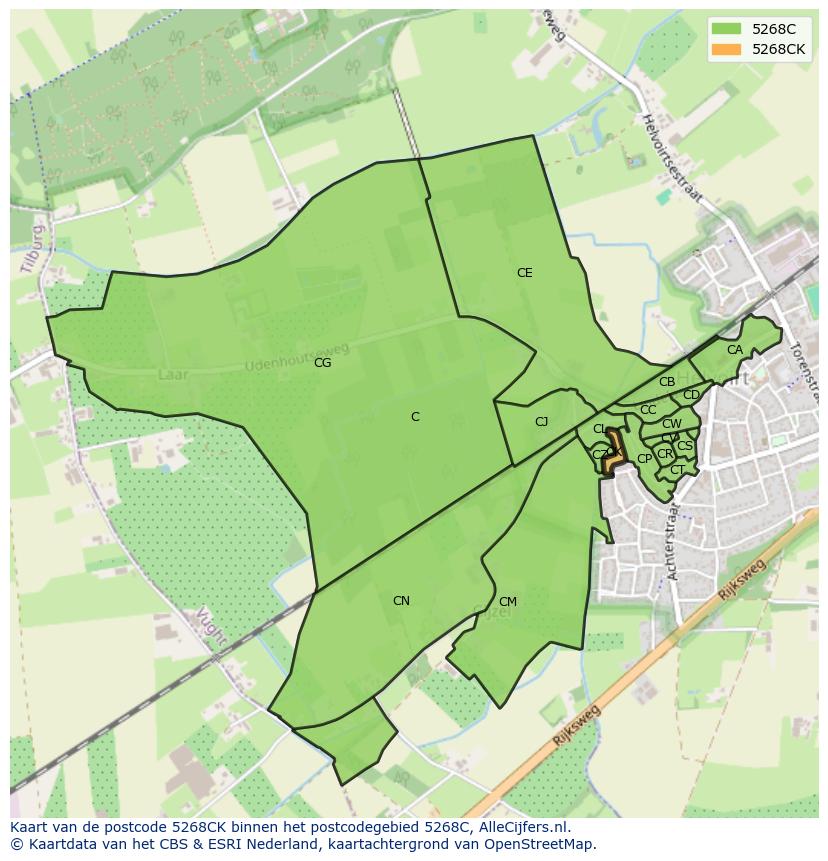 Afbeelding van het postcodegebied 5268 CK op de kaart.