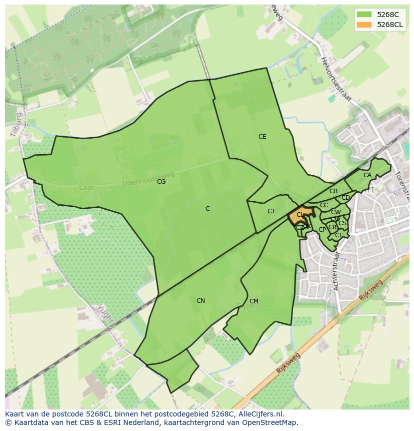 Afbeelding van het postcodegebied 5268 CL op de kaart.