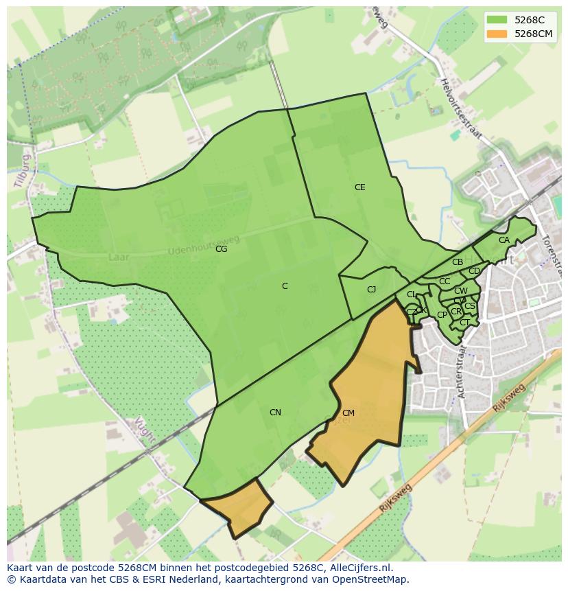 Afbeelding van het postcodegebied 5268 CM op de kaart.
