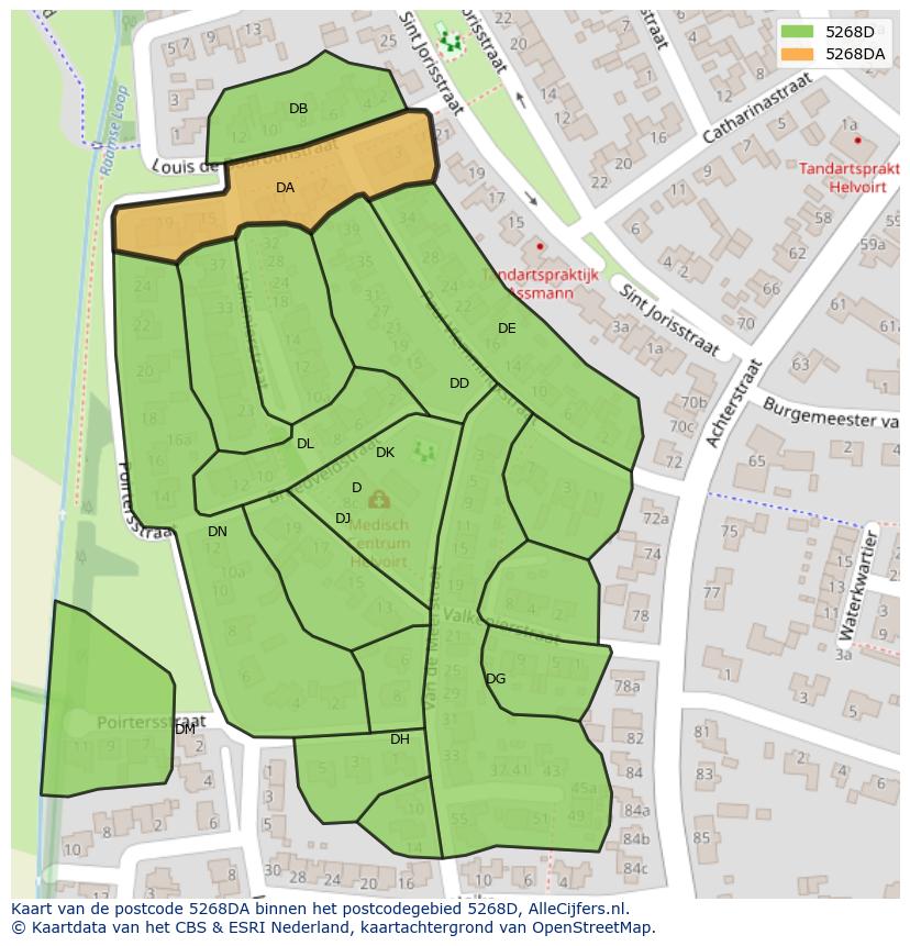 Afbeelding van het postcodegebied 5268 DA op de kaart.