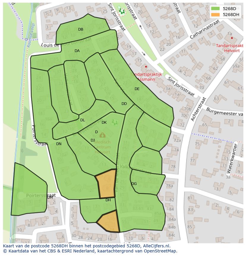 Afbeelding van het postcodegebied 5268 DH op de kaart.