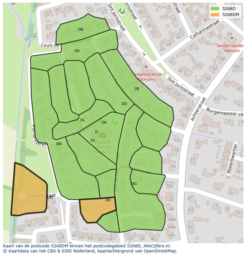 Afbeelding van het postcodegebied 5268 DM op de kaart.