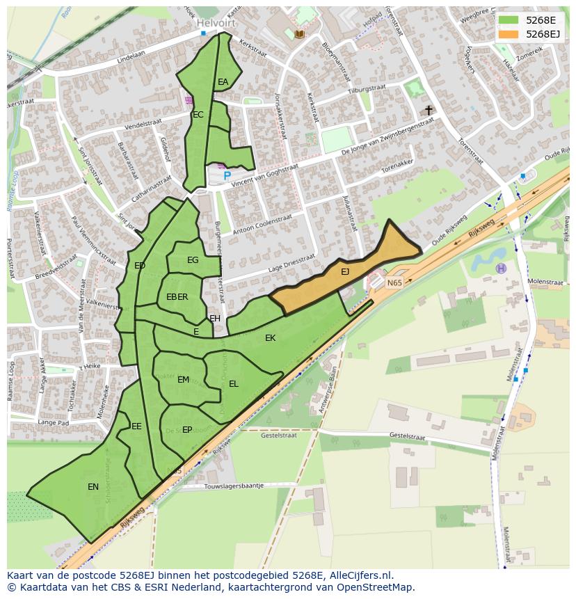Afbeelding van het postcodegebied 5268 EJ op de kaart.
