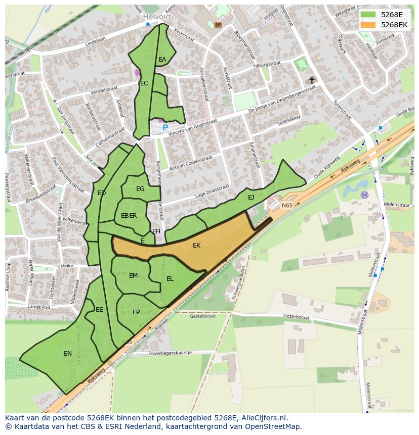 Afbeelding van het postcodegebied 5268 EK op de kaart.