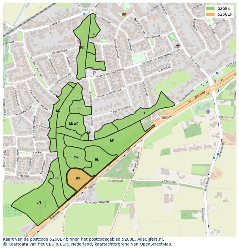 Afbeelding van het postcodegebied 5268 EP op de kaart.