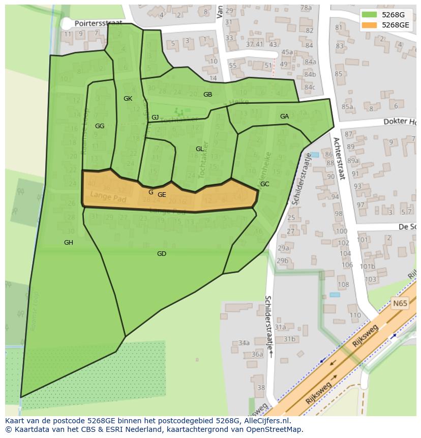 Afbeelding van het postcodegebied 5268 GE op de kaart.