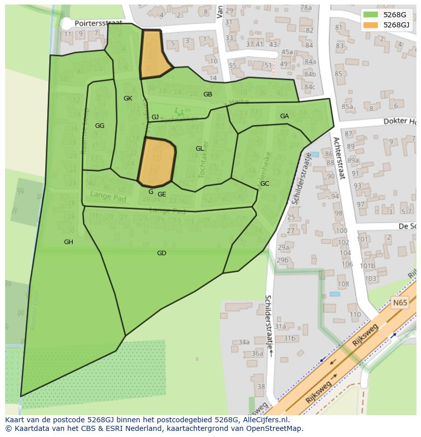 Afbeelding van het postcodegebied 5268 GJ op de kaart.