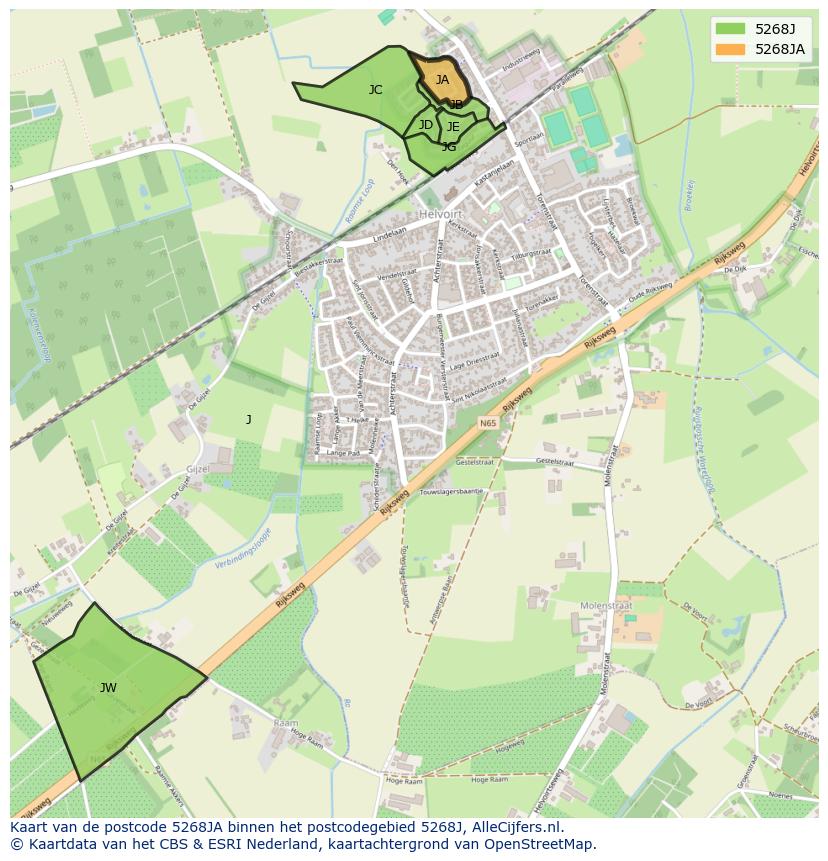 Afbeelding van het postcodegebied 5268 JA op de kaart.