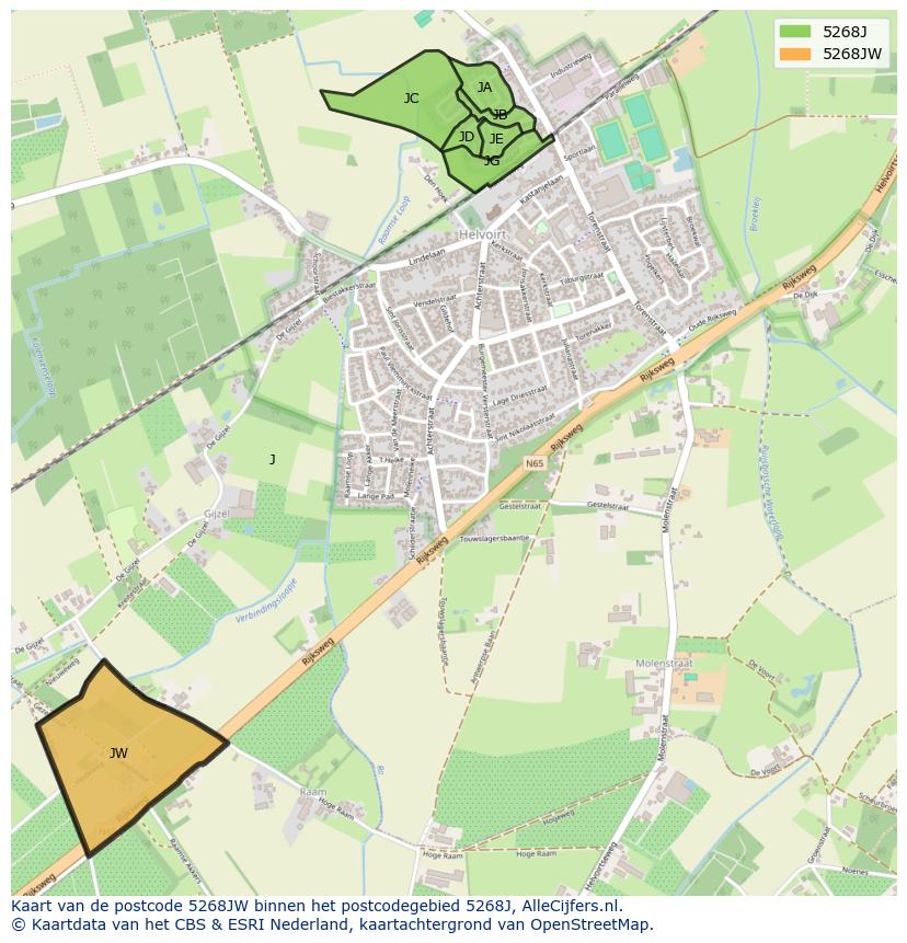 Afbeelding van het postcodegebied 5268 JW op de kaart.