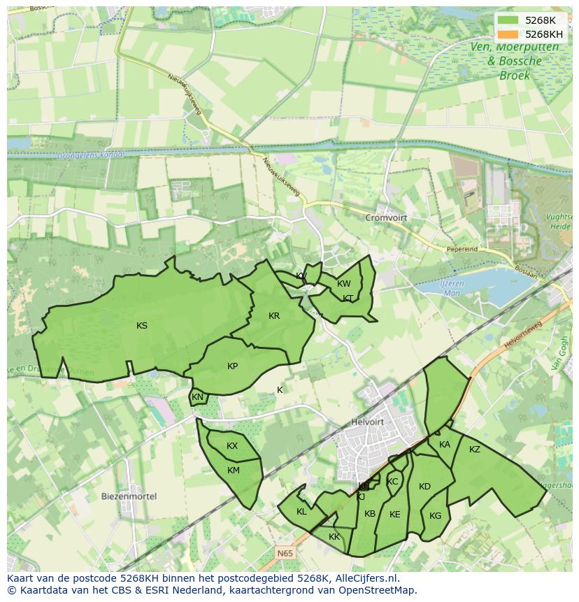 Afbeelding van het postcodegebied 5268 KH op de kaart.