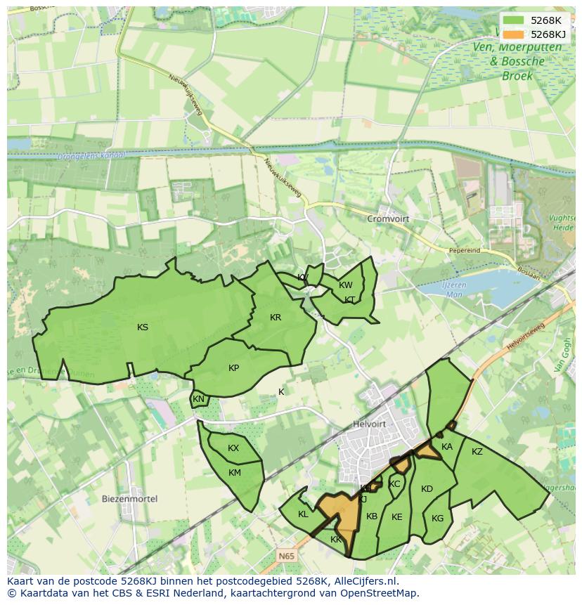 Afbeelding van het postcodegebied 5268 KJ op de kaart.