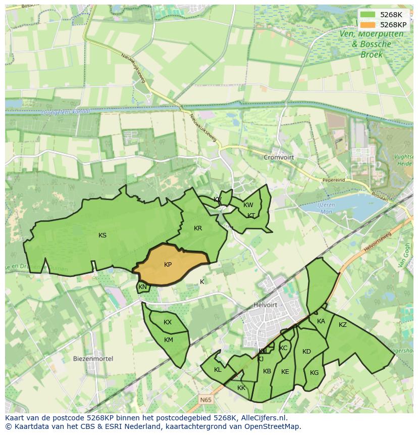 Afbeelding van het postcodegebied 5268 KP op de kaart.
