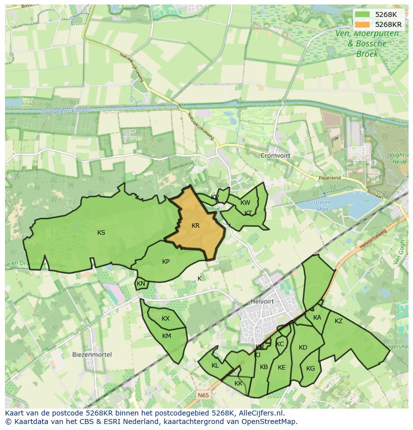 Afbeelding van het postcodegebied 5268 KR op de kaart.