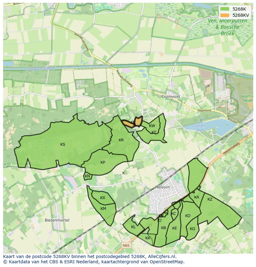 Afbeelding van het postcodegebied 5268 KV op de kaart.