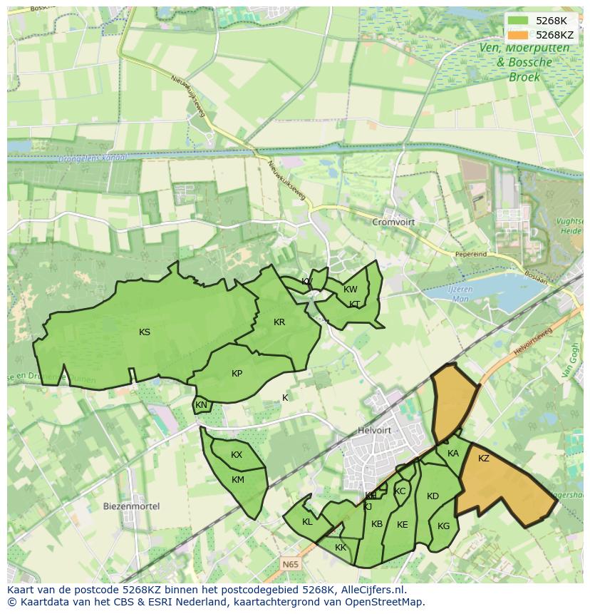 Afbeelding van het postcodegebied 5268 KZ op de kaart.
