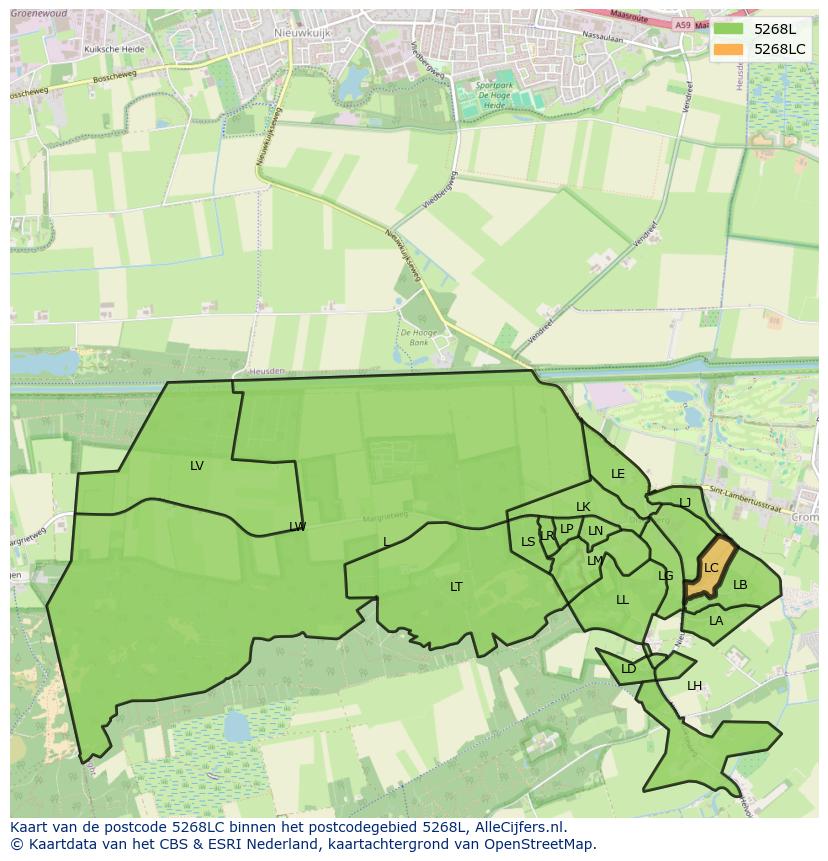 Afbeelding van het postcodegebied 5268 LC op de kaart.