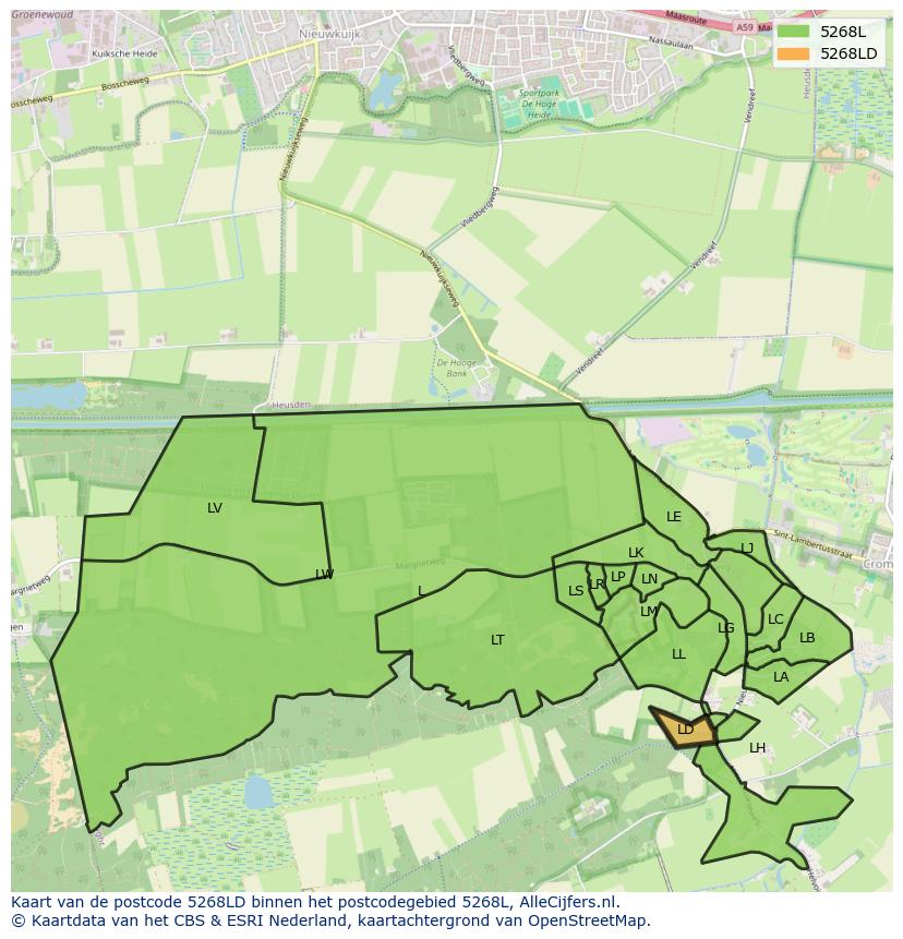 Afbeelding van het postcodegebied 5268 LD op de kaart.