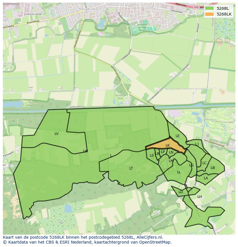 Afbeelding van het postcodegebied 5268 LK op de kaart.